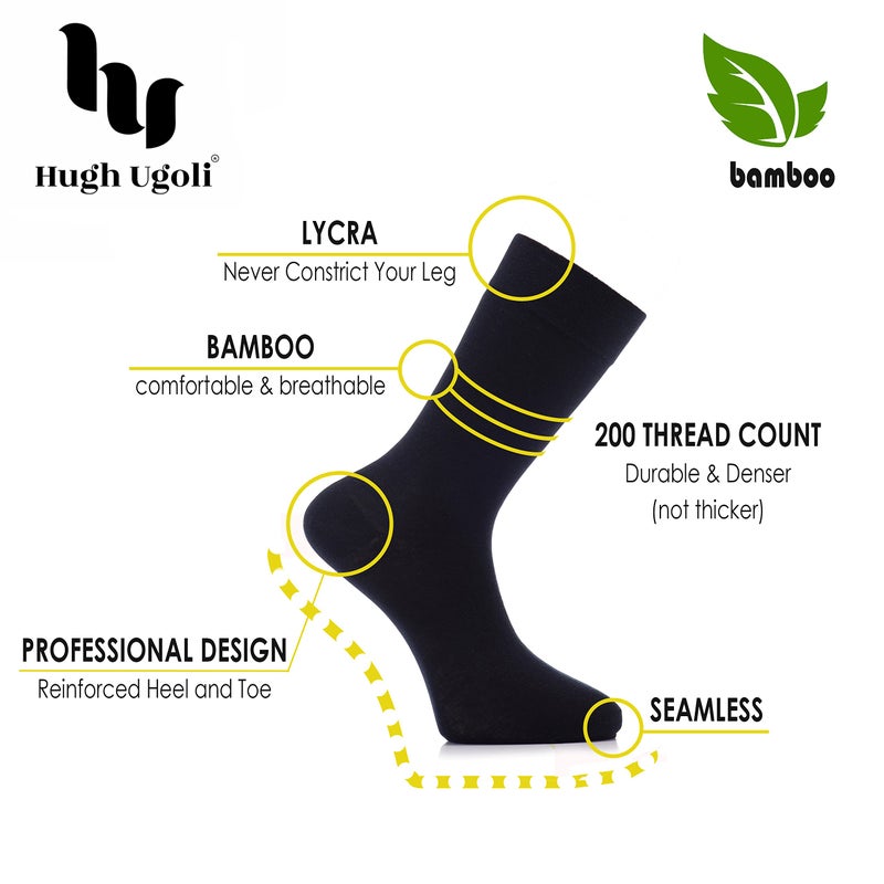 Hugh Ugoli Men's Rayon Dress Socks for Business & Trouser, Thin & Seamless Crew Socks, 4 Pairs with Gift Box, Navy Blue, Shoe Size: 8-12 - Image 2